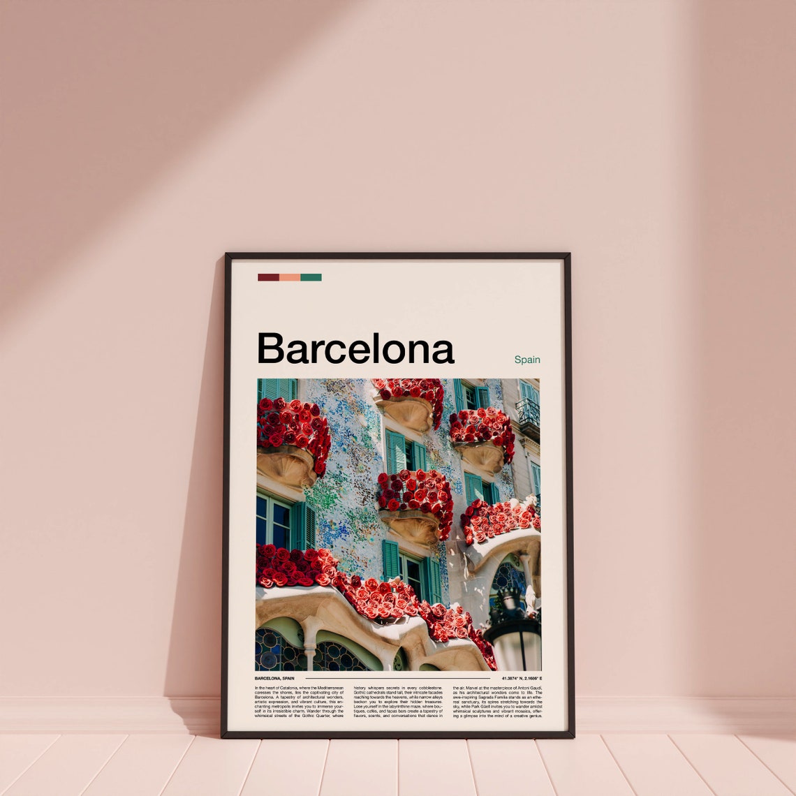 Barcelona Spain Casa Batllo Gaudi Facade Roses Travel Poster - Image 3