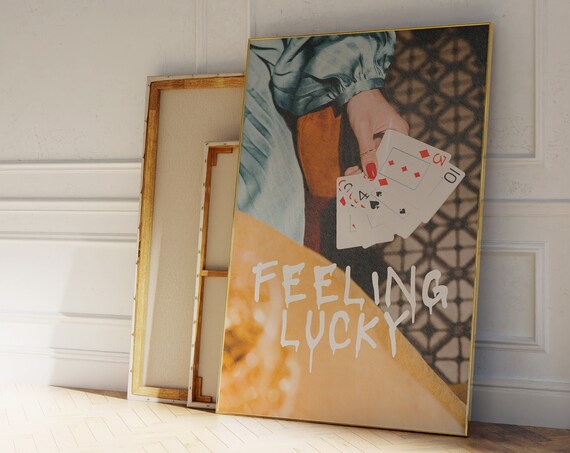 Feeling Lucky Playing Cards Wine Retro Photo Chic Decor Poster