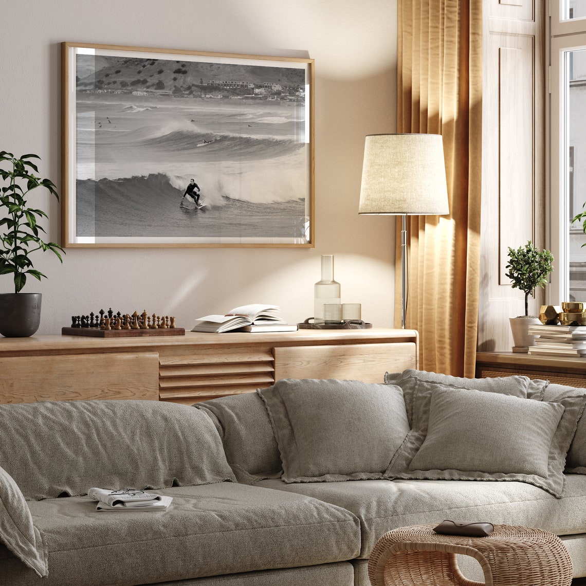 Black And White Surfer Riding Wave California Beach Town Surf Poster - Image 4