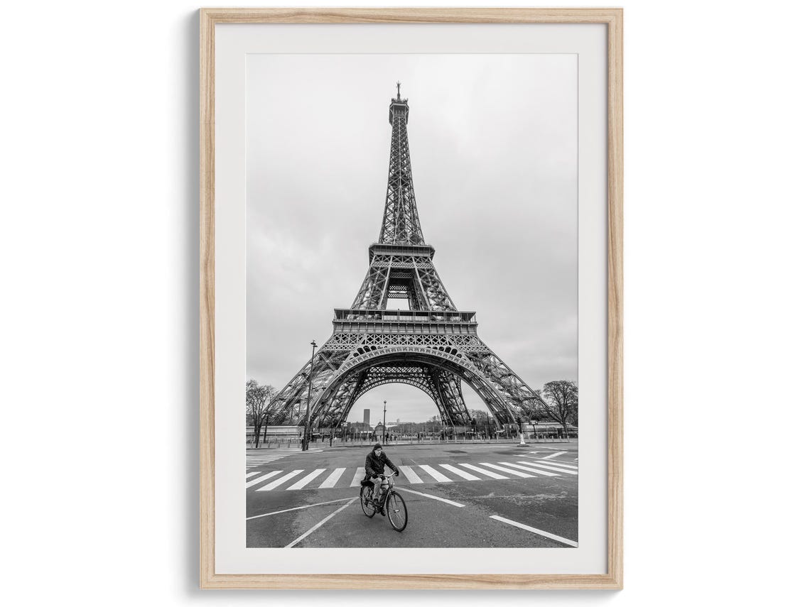 Eiffel Tower Black And White Cyclist Paris Street View Travel Poster