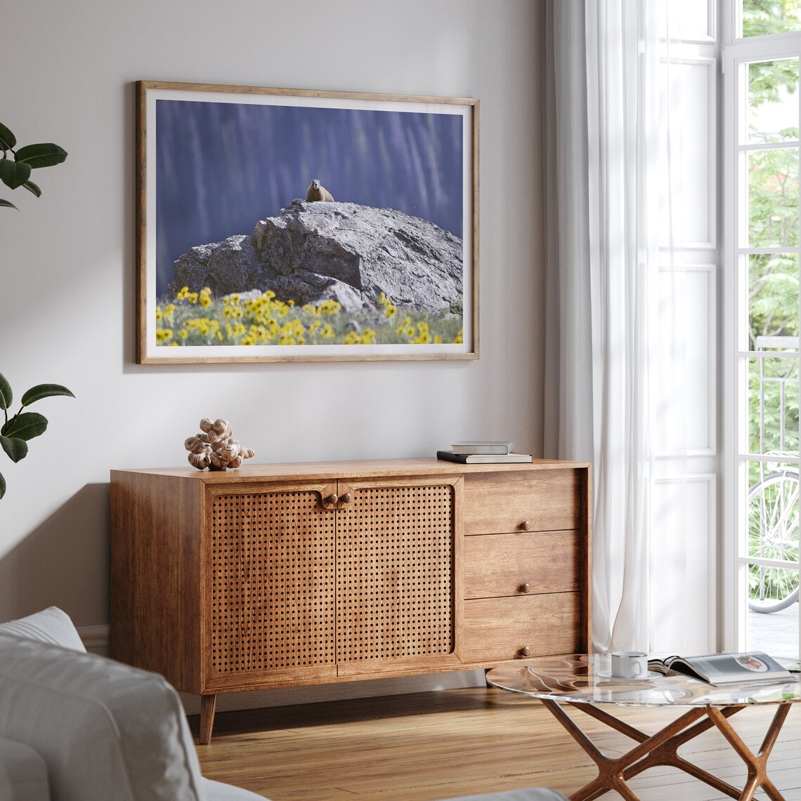 Marmot Sitting On Alpine Rock Among Yellow Wildflowers Mountain Print - Image 3
