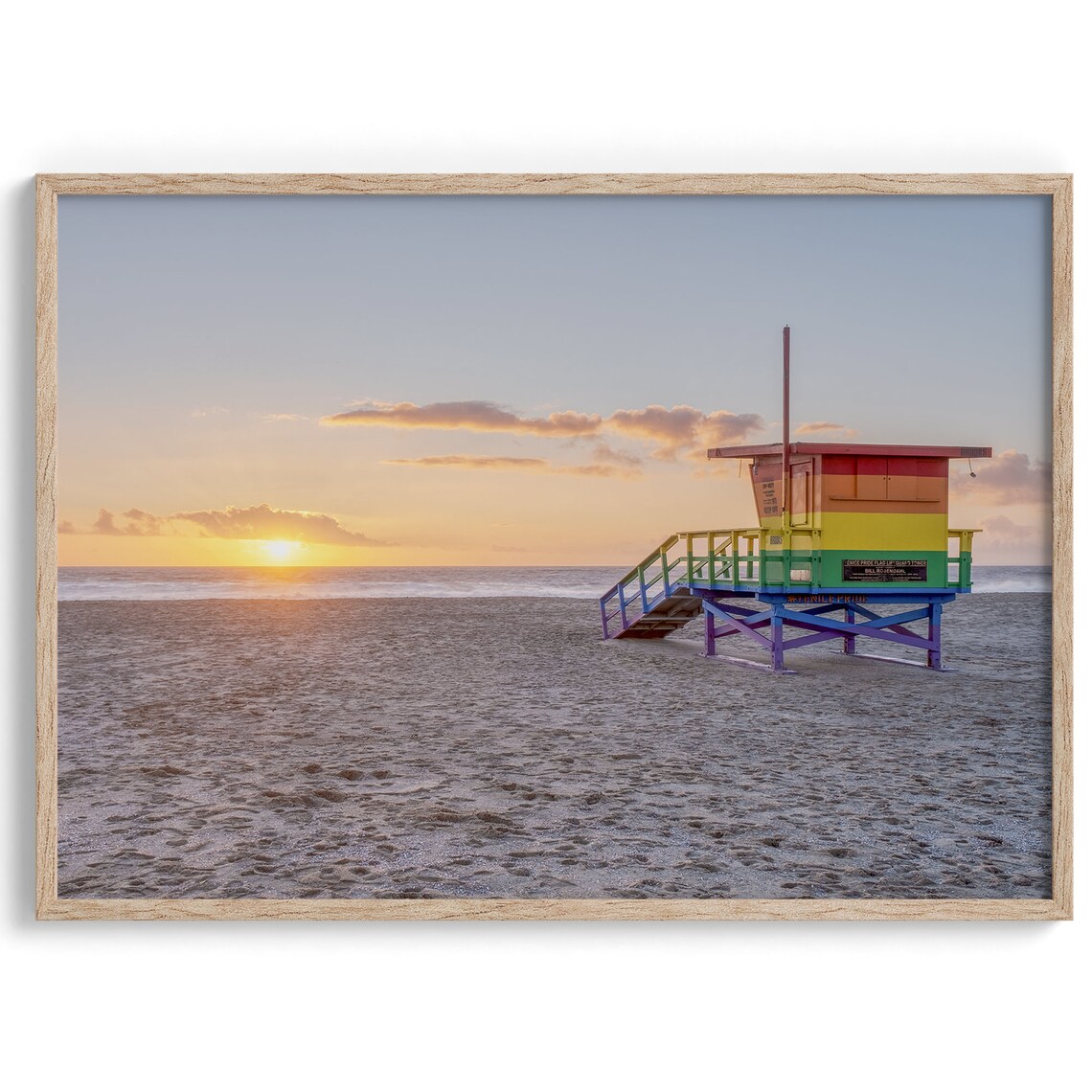 Venice Beach Rainbow Lifeguard Tower Sunset Ocean Sand View Poster - Image 2