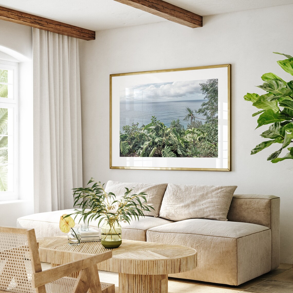 Hawaii Tropical Ocean Overlook Lush Green Hillside Coast View Poster - Image 5