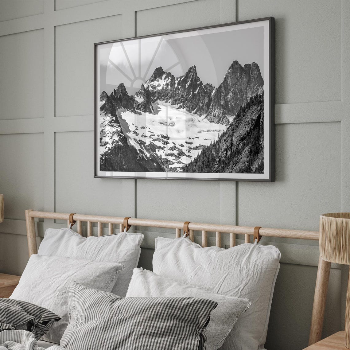 Black And White Snow Capped Mountain Peaks Glacier Ridges Poster - Image 3