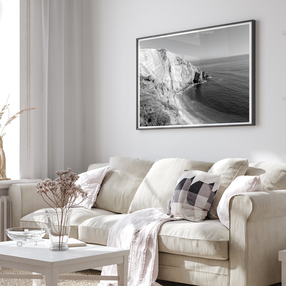 California Coast Cliffs Dramatic Beach Bluffs Black White Ocean Poster - Image 3