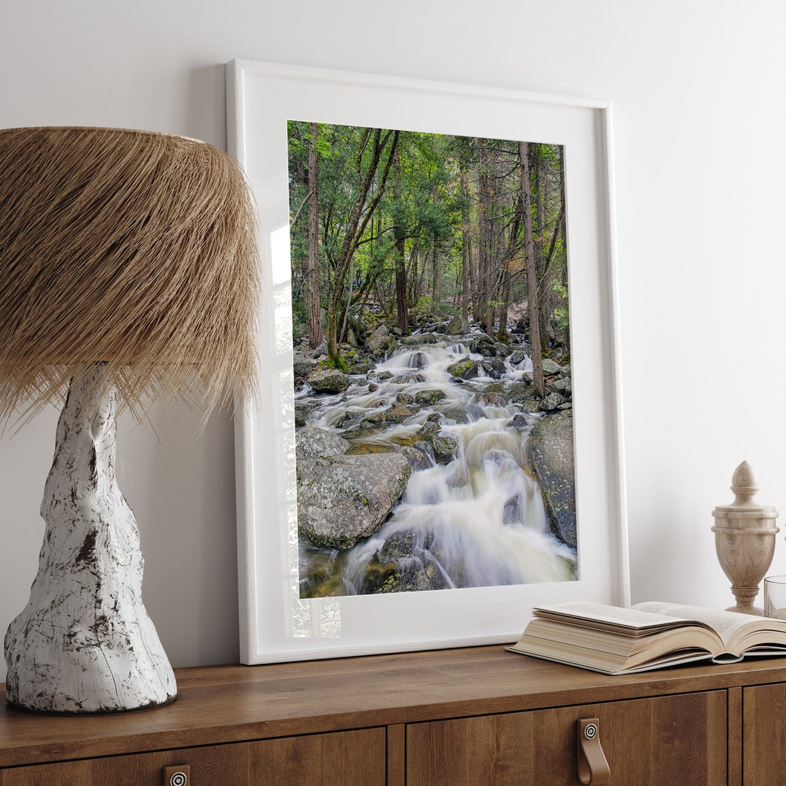 Forest Waterfall Stream Mossy Rocks Evergreen Trees Nature Poster - Image 4
