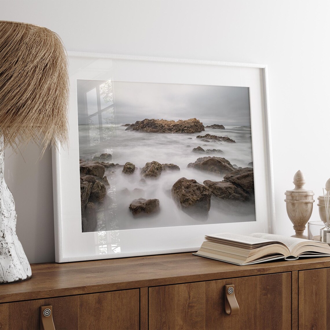 Rocky Coast Long Exposure Silky Water Gray Moody Seascape Poster - Image 2