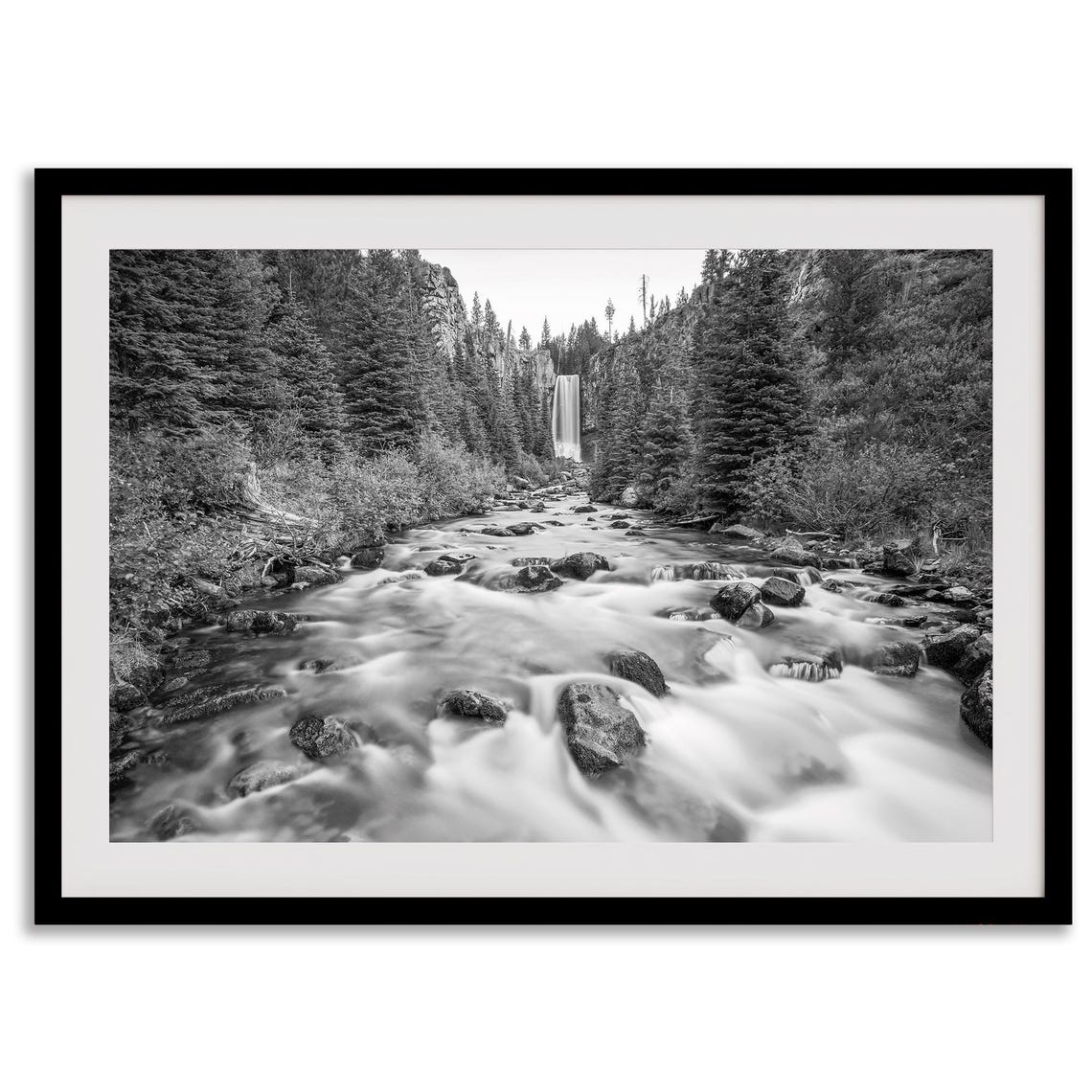 Tumalo Falls Oregon Waterfall Forest Stream Black And White Poster - Image 2