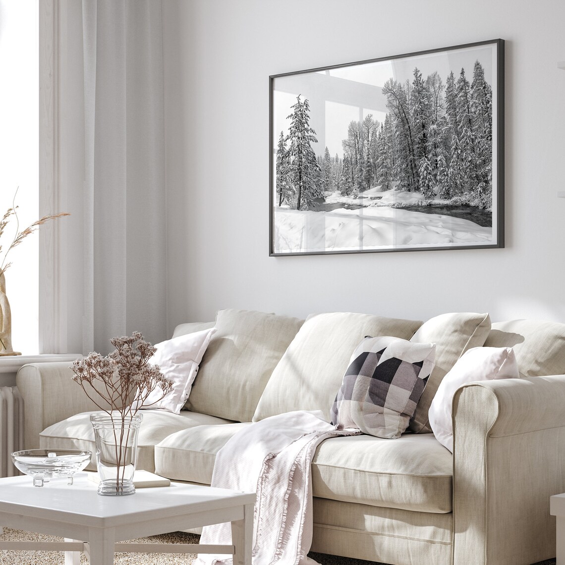 Snowy Forest Black And White Nature Art Print - Image 2