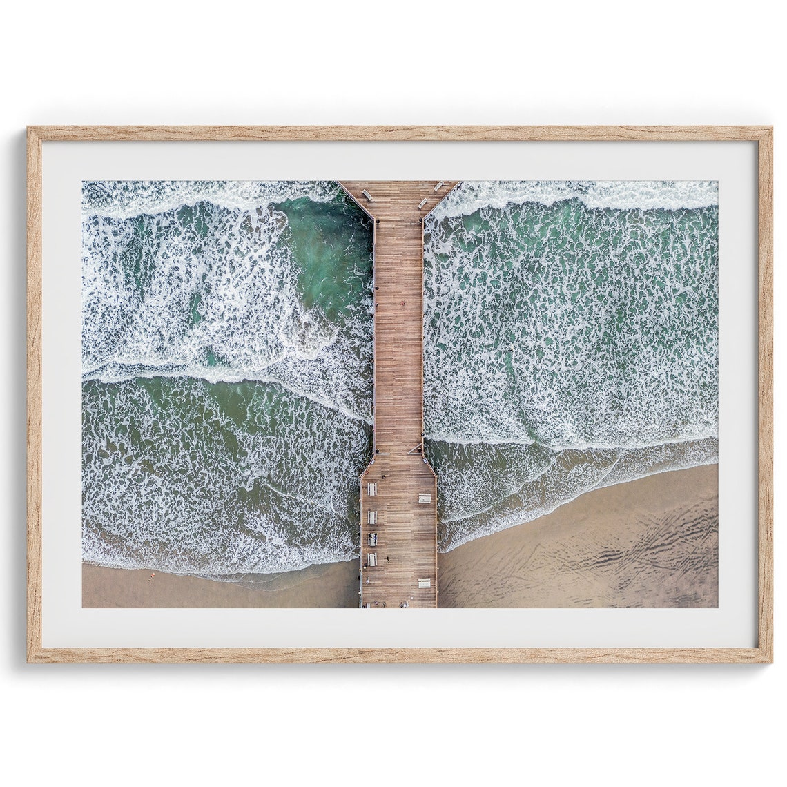 Aerial Beach Pier Ocean Surf Overhead Drone Beachscape View Poster