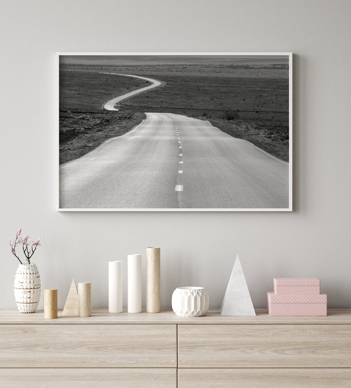 Winding Desert Road Open Highway Horizon Black And White West Poster - Image 5