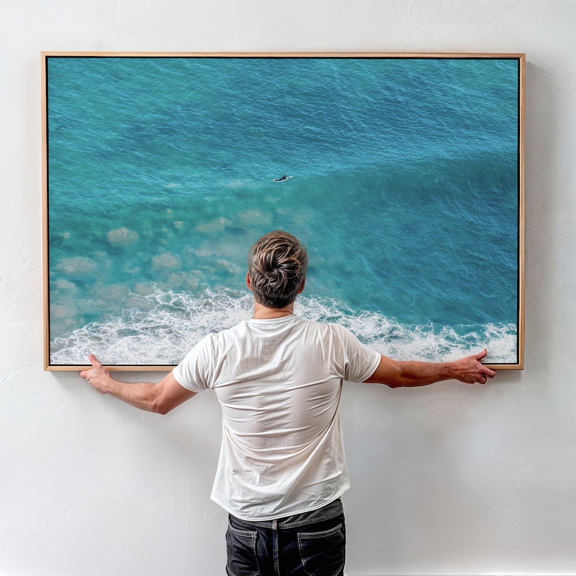 Aerial Beach With Surfer, Coastal Ocean Art Print - Image 3