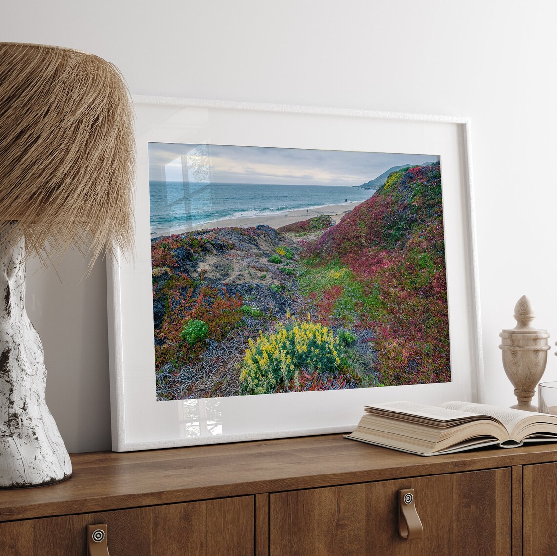 Pacific Northwest Coastal Bluffs Wildflowers Ocean Beach View Poster - Image 4