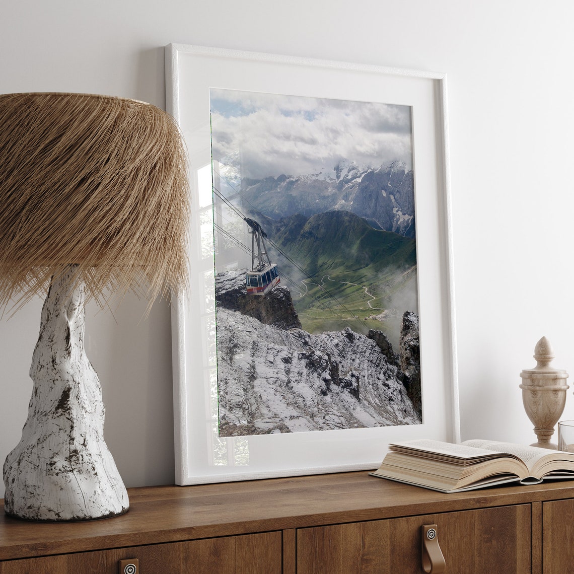 Dolomites Italy Cable Car Over Snowy Alpine Peaks Valley Vista Poster - Image 5