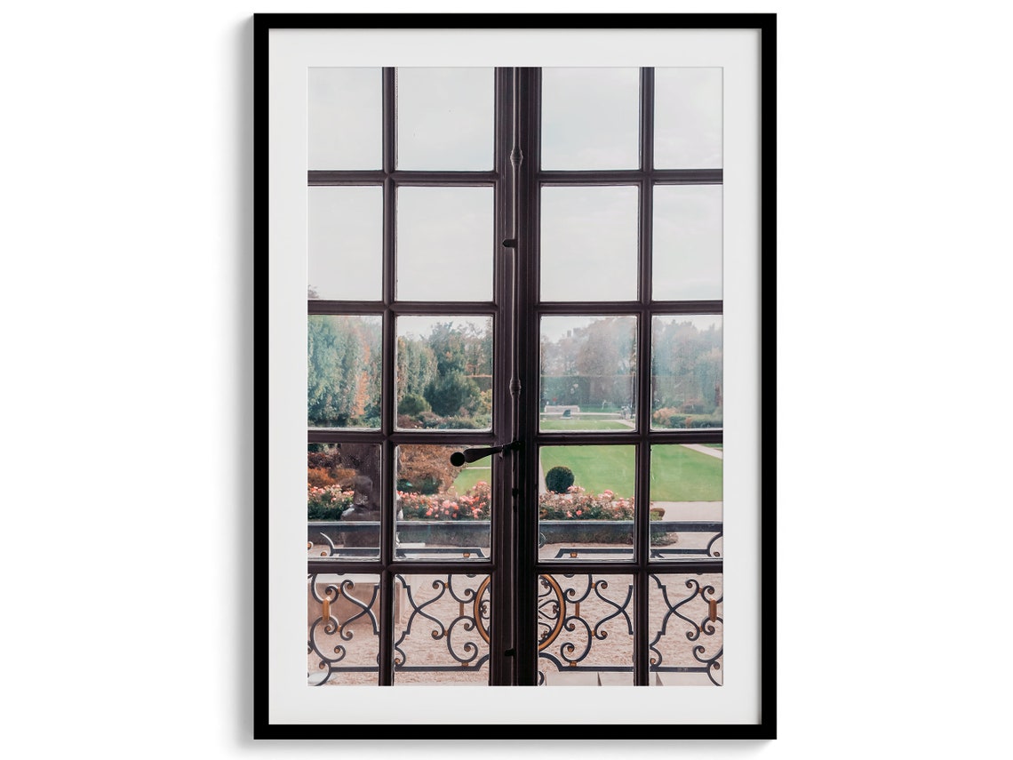 Paris French Window Balcony Garden View Romantic Wall Art Poster