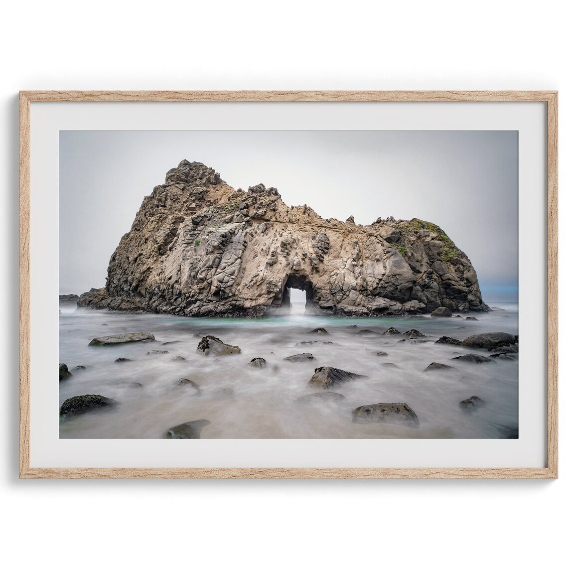 Big Sur Pfeiffer Beach Sea Arch Rock Foggy Moody Coast Travel Poster