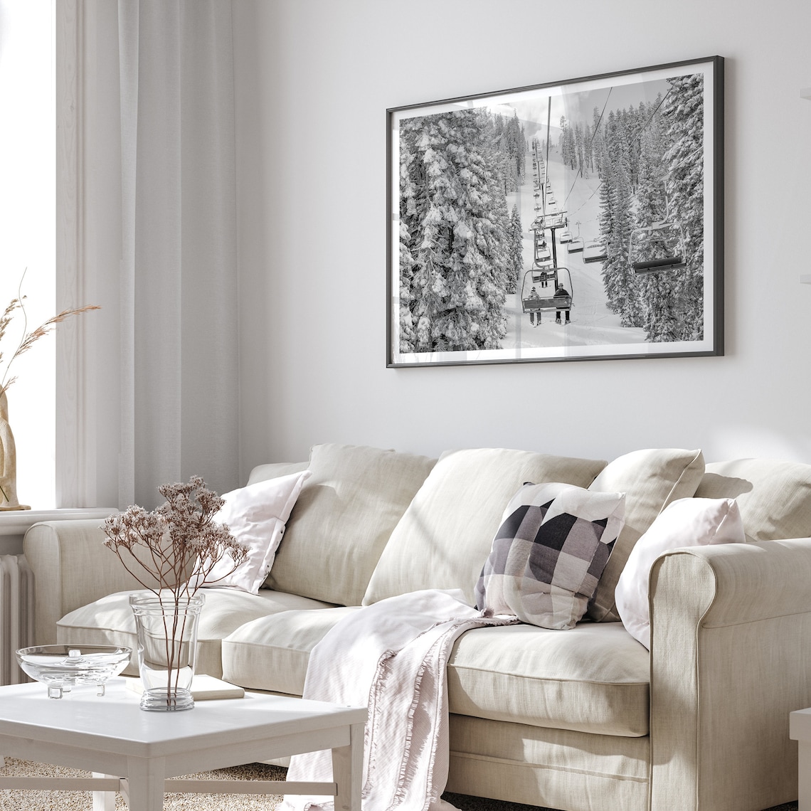 Mountain Ski Print, Black-And-White Winter Forest - Image 3