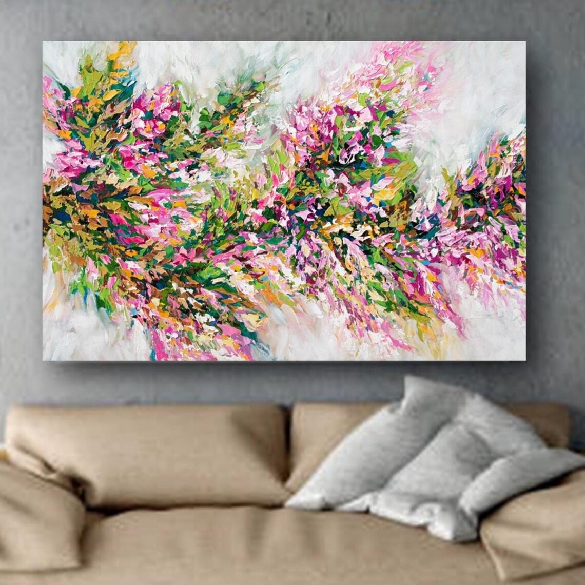 Abstract Cherry Blossom Print Large Pink Green Modern Wall Art Decor Nature Giclee Fine Art Print - Image 3