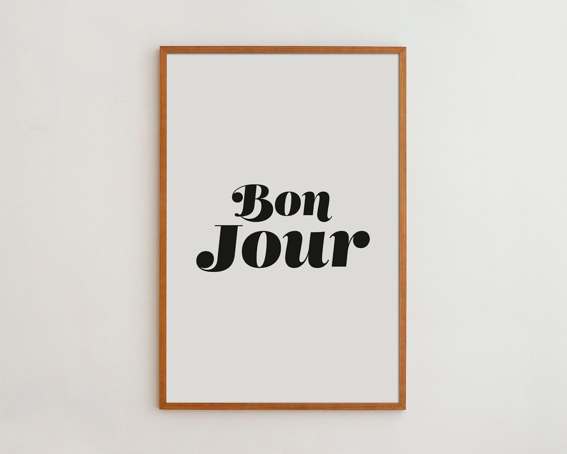 Bon Jour Black and White Typography Art Print