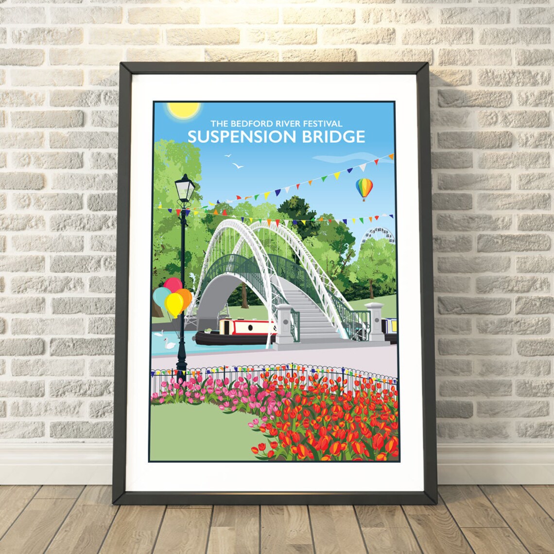 Bedford River Festival Suspension Bridge Tulips Travel Poster