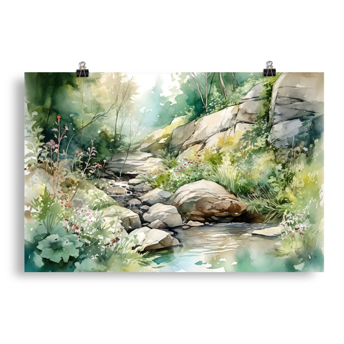 Forest Pond Landscape Watercolor Painting Art Print - Image 5