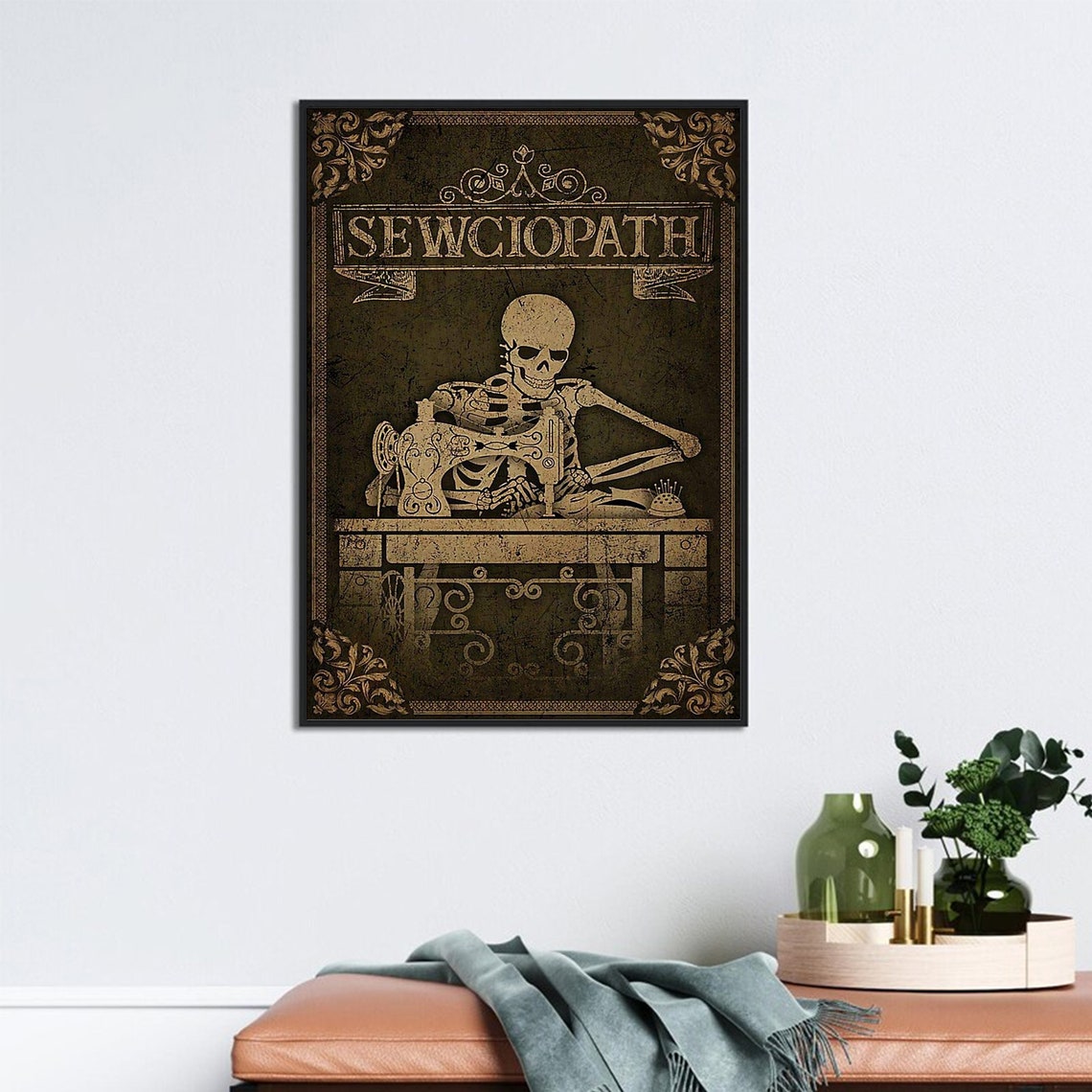 Sewciopath Skeleton Sewing Machine Vintage Gothic Sewing Poster - Image 3