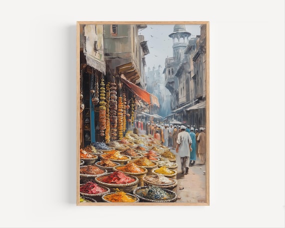 Karachi Spice Market Colorful Stalls Old City Bazaar Art Poster