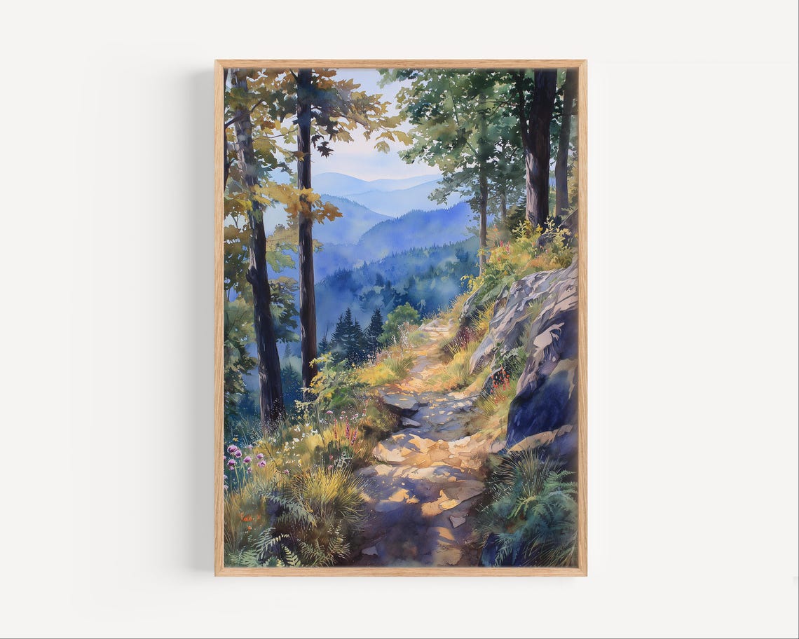 Mountain Trail Watercolor Forest Path Blue Ridge Woods Hiking Poster