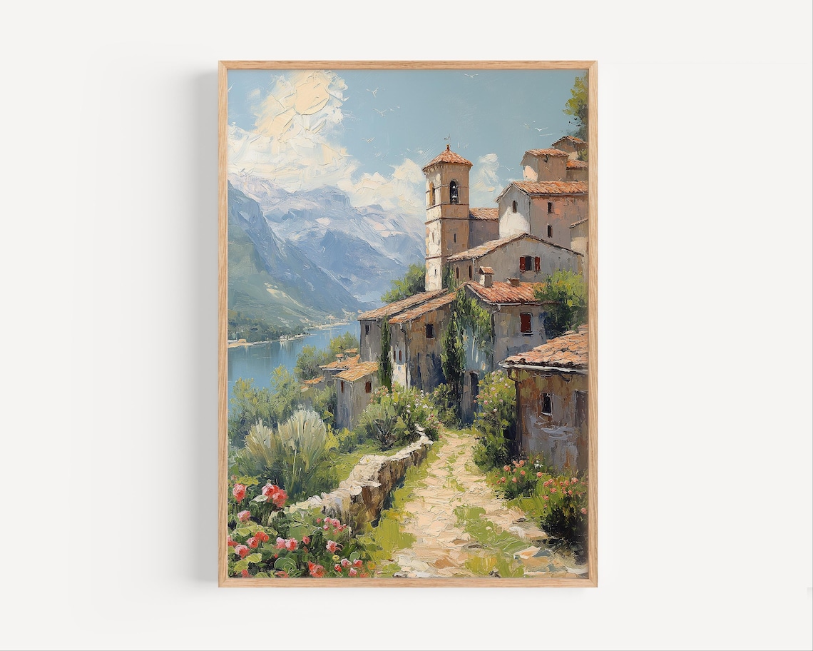 Abruzzo Italy Oil Painting Travel Poster, Countryside