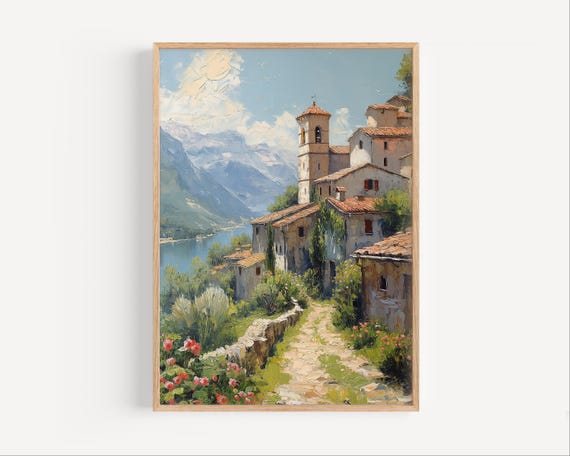 Abruzzo Italy Oil Painting Travel Poster, Countryside