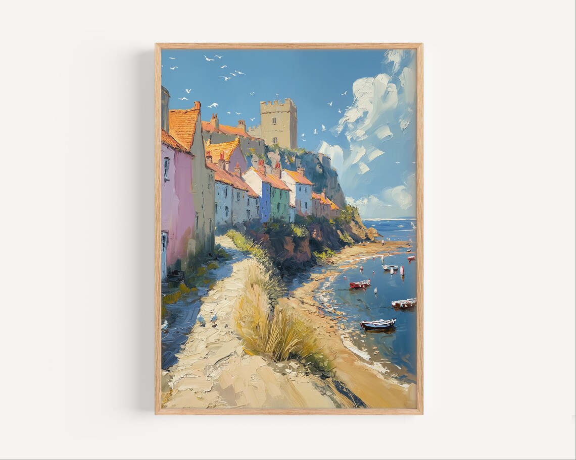 Norfolk Coast English Seaside Village Oil Painting Art Poster