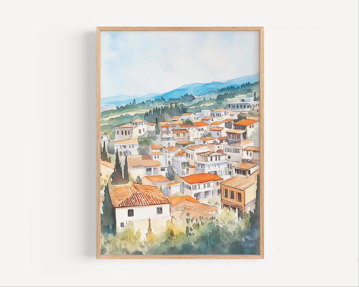 Karditsa Greece Watercolor Painting Poster Or Canvas Print Wall Art Gift Thessaly