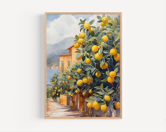 Lemon Trees by Mediterranean Villa With Sea View Watercolor Poster