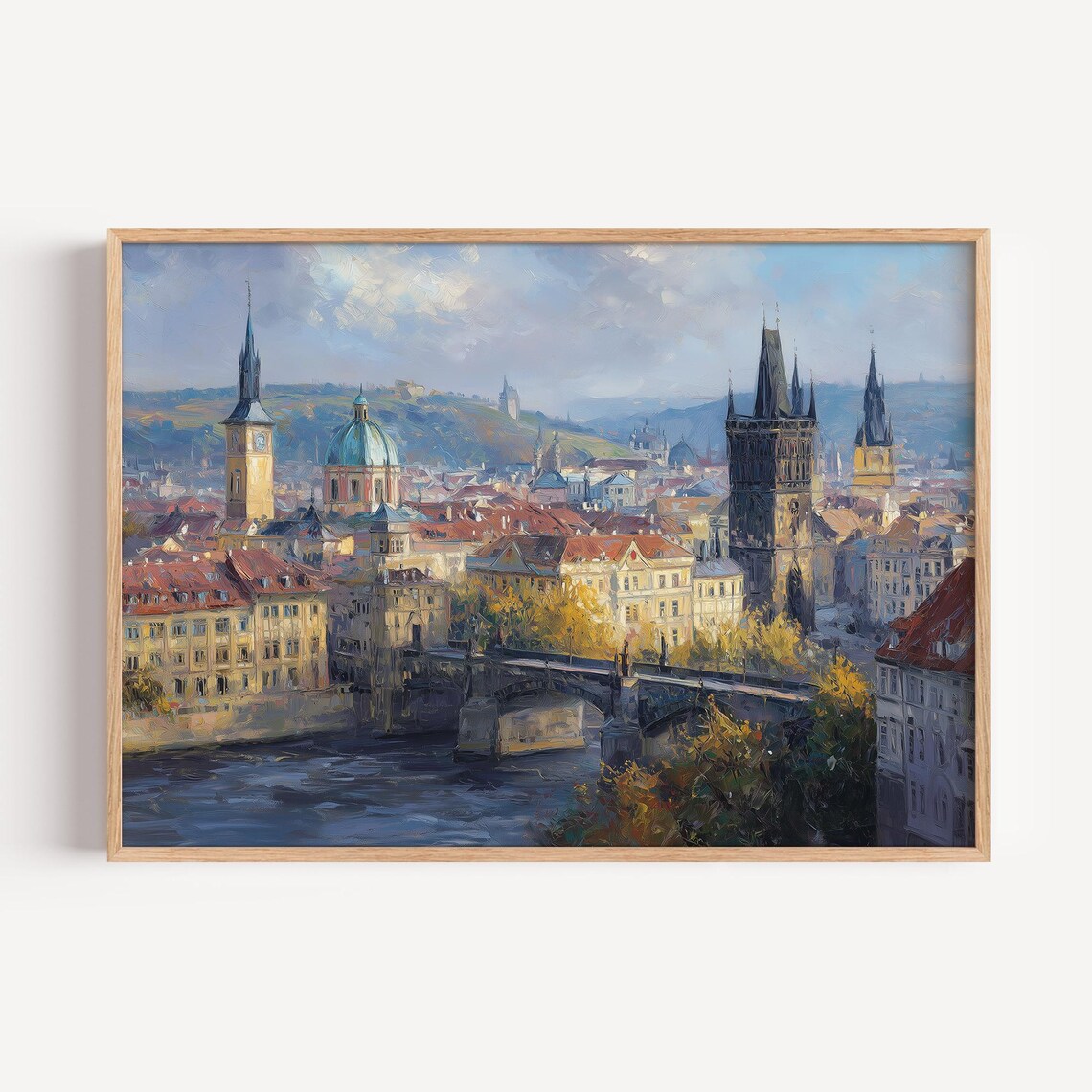 Prague Charles Bridge Old Town Oil Painting Czech Cityscape Poster