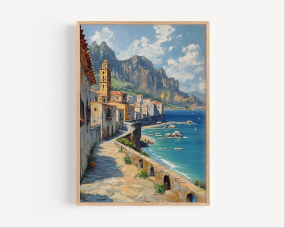 Cefal Sicily Mediterranean Sea Travel Poster