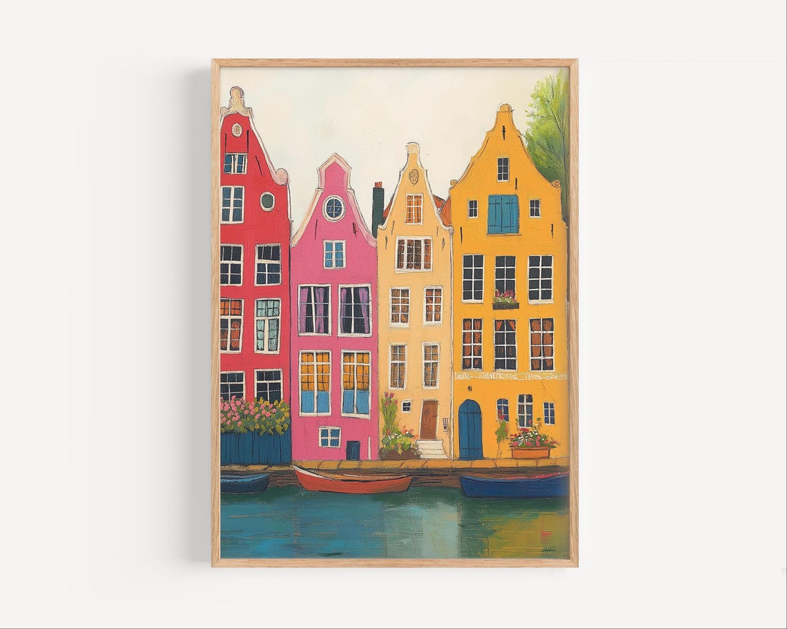Amsterdam Canal Houses Colorful Abstract Cityscape Art Poster