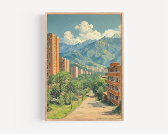 Caracas Venezuela City Street Mountains Urban Landscape Art Poster