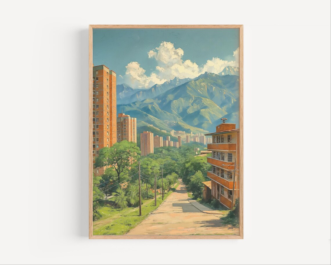 Caracas Venezuela City Street Mountains Urban Landscape Art Poster