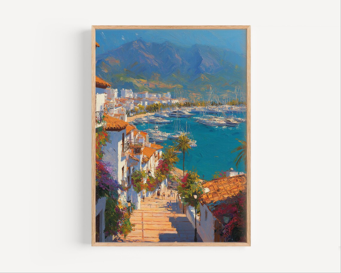 Marbella Marina Costa Del Sol Yachts Oil Painting Travel Poster