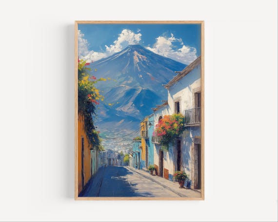 Puebla Oil Painting Mexico Poster Or Canvas Print Wall Art Gift Paint Style Travel Popocatpetl Volcano