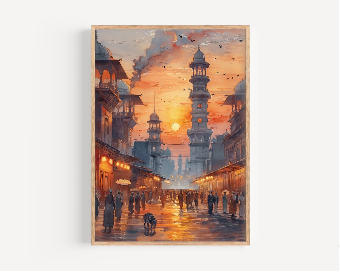 Lahore Old City Sunset Watercolor Art Print