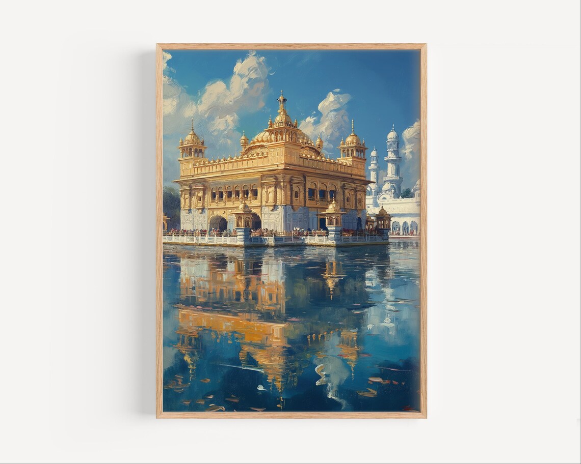 Golden Temple Amritsar Oil Painting Reflection Travel Art Poster