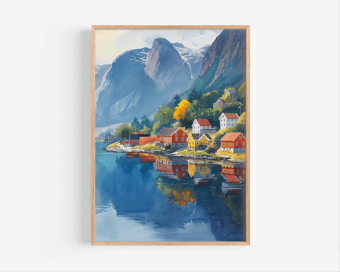 Flam Norway Watercolor Travel Poster, Nordic Print