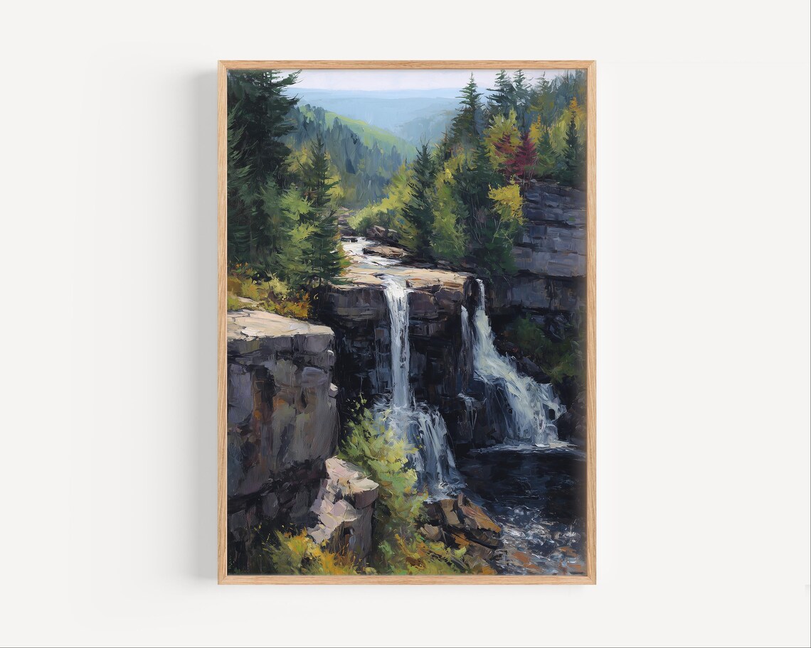Blackwater Falls West Virginia Rocky Cliffs Oil Painting Poster