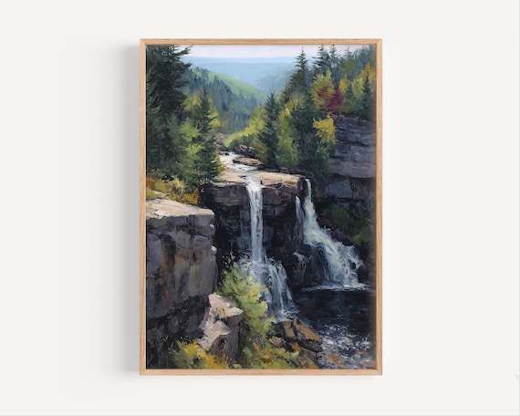 Blackwater Falls West Virginia Rocky Cliffs Oil Painting Poster
