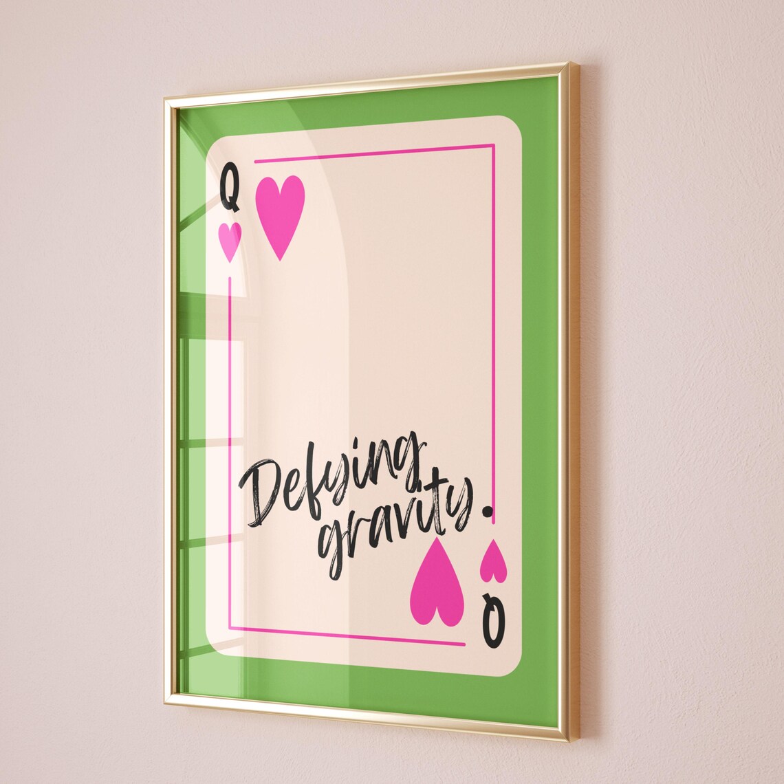 Defying Gravity Queen of Hearts Playing Card Preppy Pink Poster