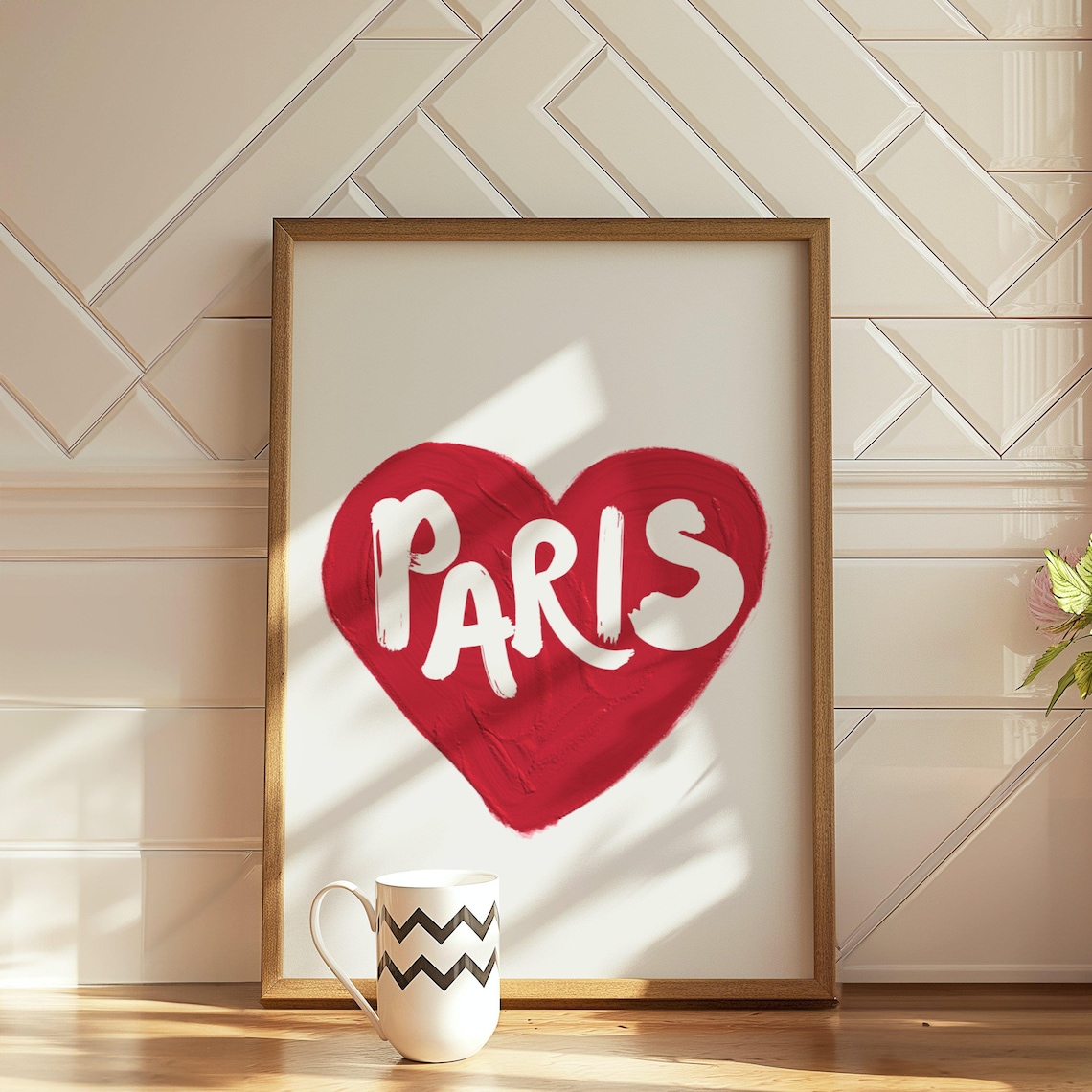 Paris Script Red Heart Watercolor French Love Typography Poster