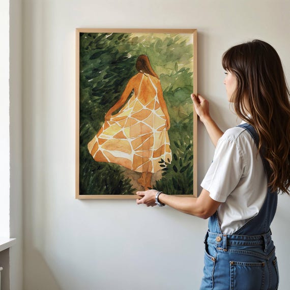 Feminine Abstract Art Print Midcentury Woman Geometric Design