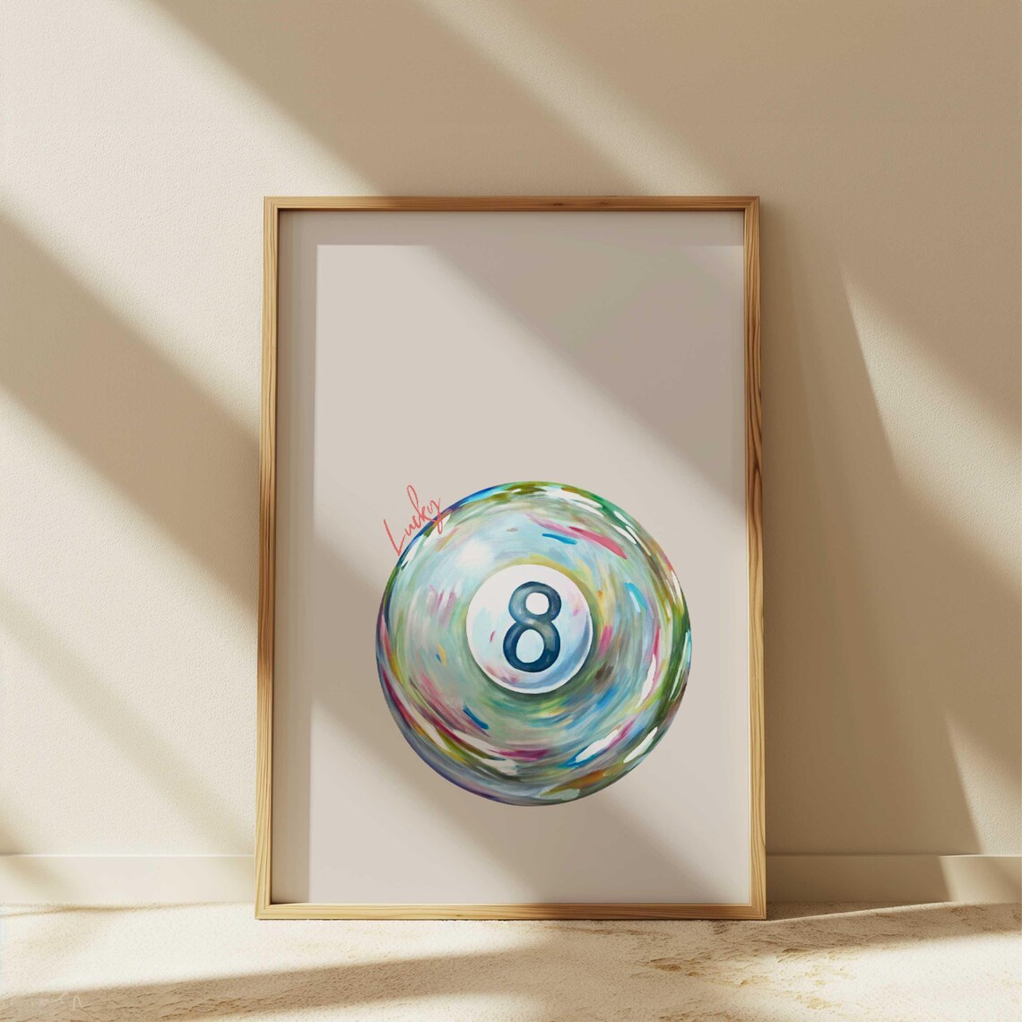 Lucky 8 Ball Poster Print, Retro Watercolor