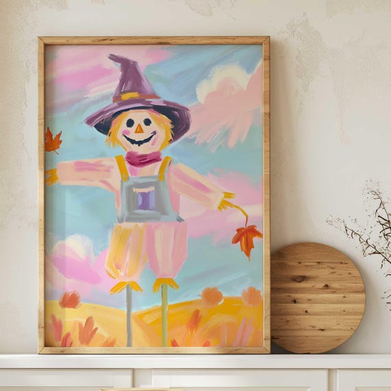 Pastel Scarecrow Autumn Print Girly Halloween Nursery Decor